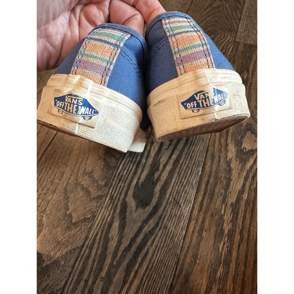 VANS Size 7.5 Women's Blue  Canvas‎ Sneakers with Plaid Stripe on Back - Picture 5 of 11